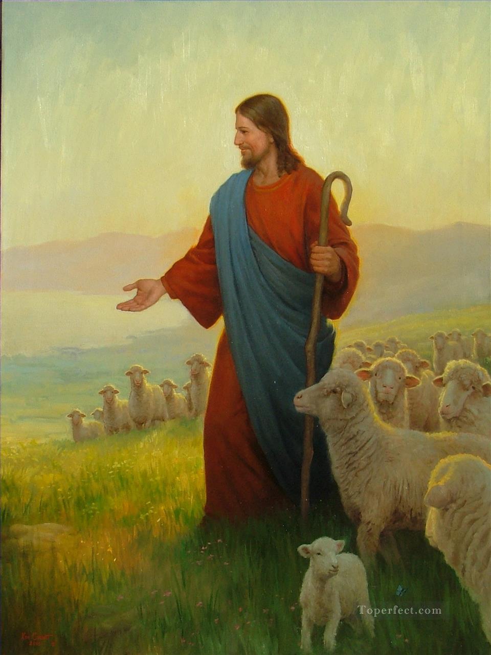 Le Dieu Berger Shepherd Religieuse Christianisme Peintures à l'huile